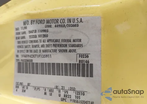 2001 Ford Mustang Gt from USA, damaged, VIN 1FAFP42X71F135911